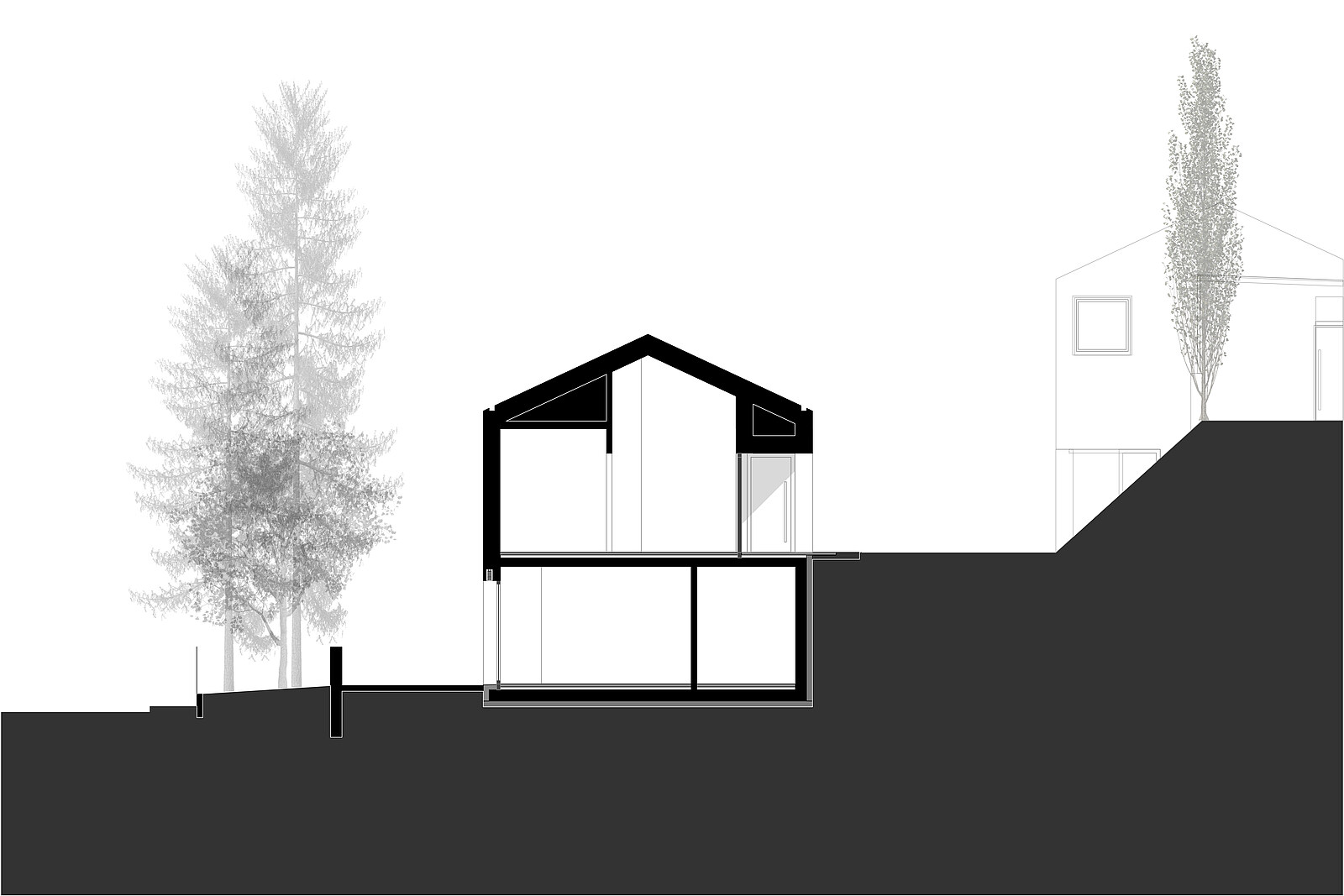Schnitt Ferienhaus Satteldach Bauen am hang 