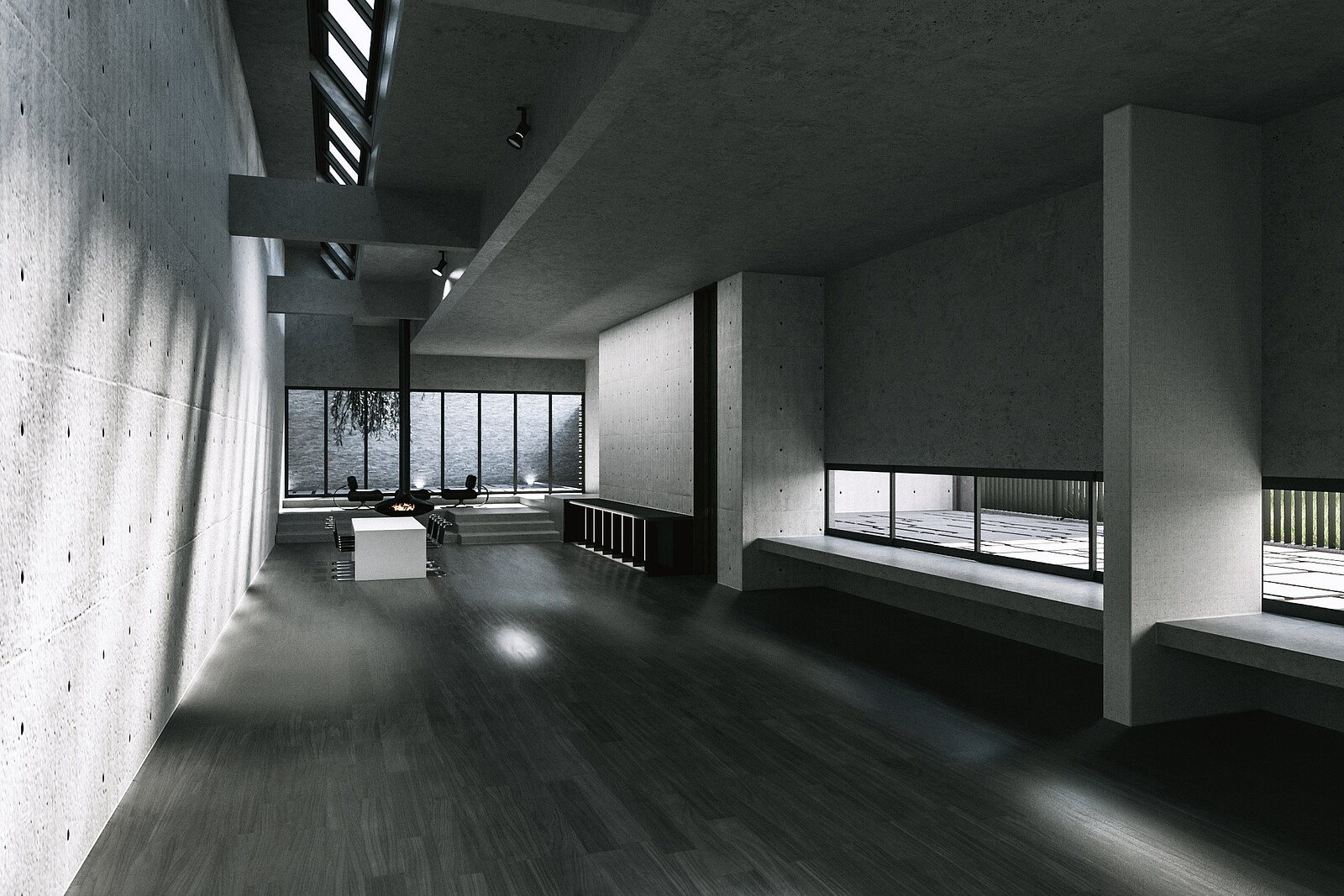 Beton Atmosphäre Kamin Atelier Koeferler Architekten Planung Nürnberg 