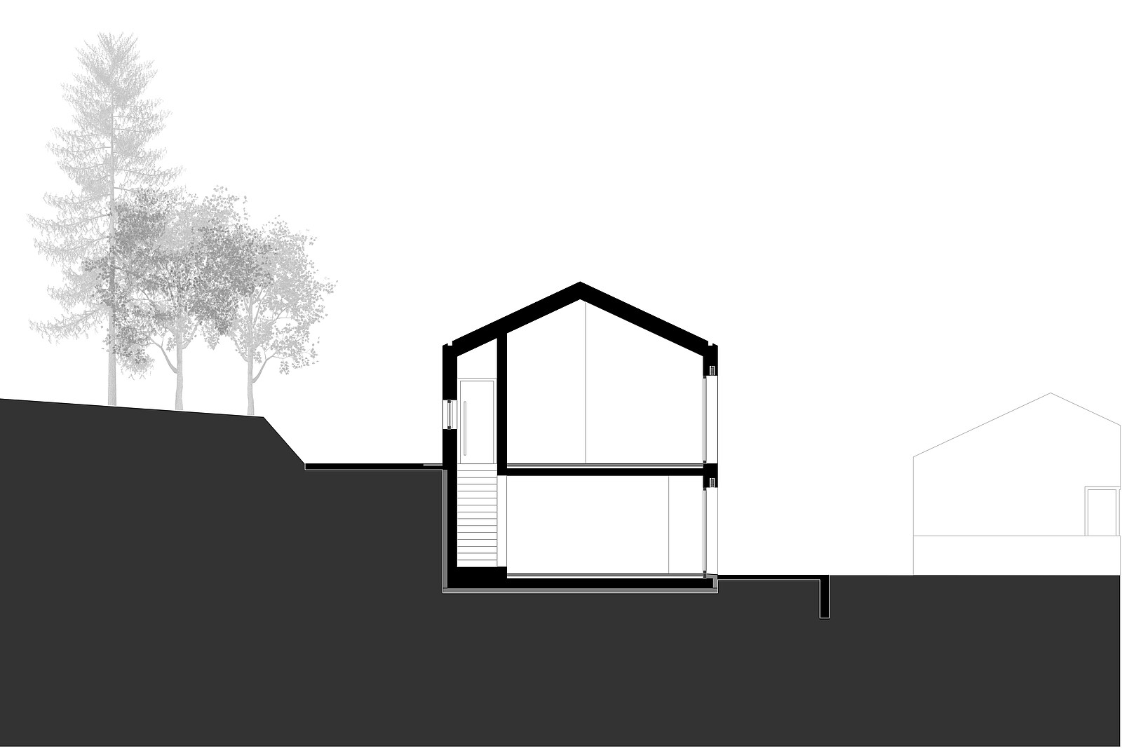 Plan Schnitt Architektur Ferienhaus Satteldach Natur Altdorf