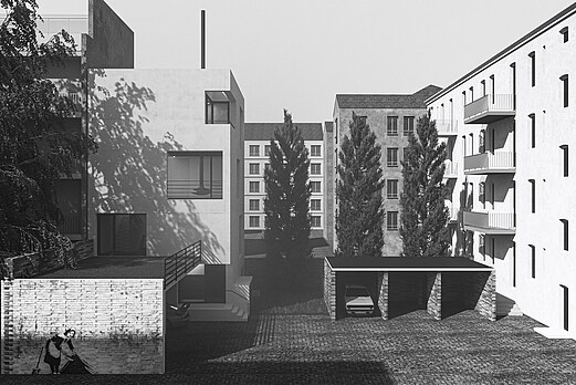 Banksy Art Architektur Visualisierung Schwarz und Weiß