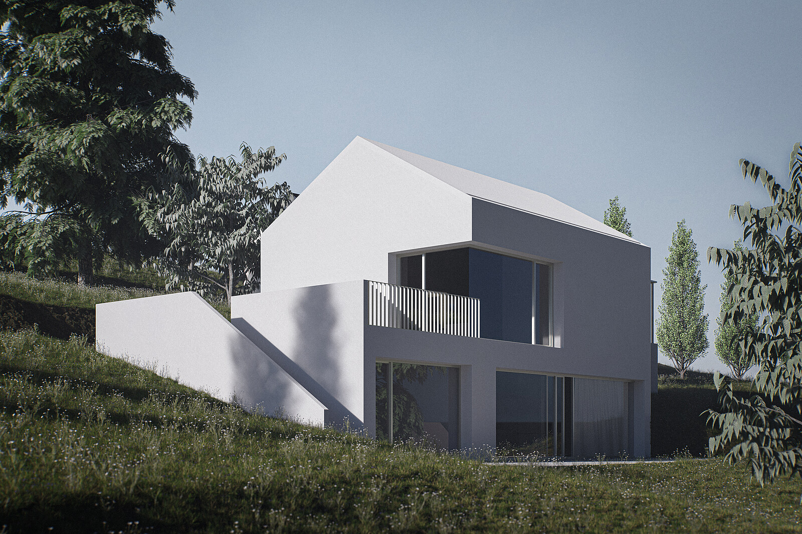 Ferienhaus Unterrieden Bauen am Hang Nürnberg Weiss Architektur Glas 