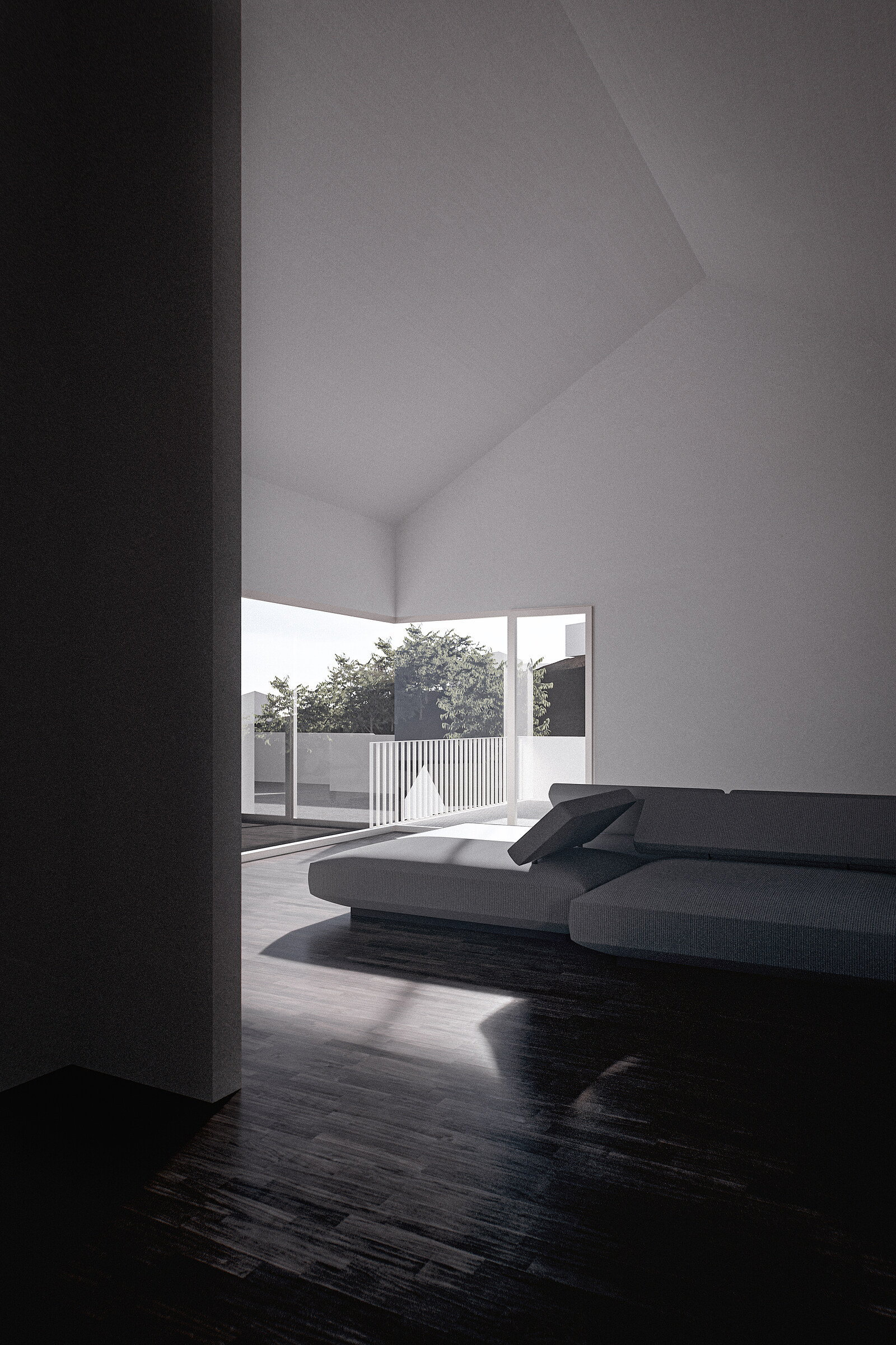 Interior Paola Lenti Innen Architektur Glas Natur Blick Holz Render Visualisation 